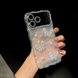Sparkling Butterfly Pearl Embellished iPhone Case