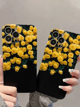 Black Aesthetic Yellow Rose Floral iPhone Case - CREAMCY