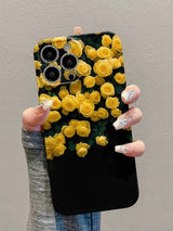 Black Aesthetic Yellow Rose Floral iPhone Case - CREAMCY