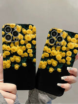 Black Aesthetic Yellow Rose Floral iPhone Case - CREAMCY