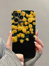 Black Aesthetic Yellow Rose Floral iPhone Case - CREAMCY