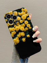 Black Aesthetic Yellow Rose Floral iPhone Case - CREAMCY