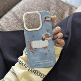 Cute Denim Blue Dachshund Embroidered iPhone Case - CREAMCY