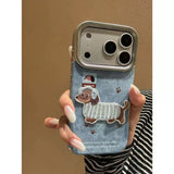 Cute Denim Blue Dachshund Embroidered iPhone Case - CREAMCY