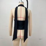 Halter deep V tie backless sleeveless solid color top - CREAMCY