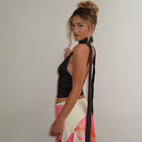 Halter deep V tie backless sleeveless solid color top - CREAMCY