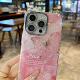 Pink Marble Butterfly iPhone Case - CREAMCY