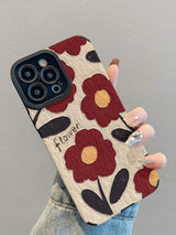 Retro Contrast All Over Graffiti Floral Shockproof iPhone Case - CREAMCY