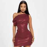 Slash shoulder temperament hip dress sexy nightclub mini skirt - CREAMCY