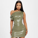 Slash shoulder temperament hip dress sexy nightclub mini skirt - CREAMCY