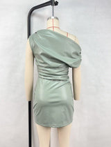 Slash shoulder temperament hip dress sexy nightclub mini skirt - CREAMCY