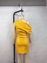 Slash shoulder temperament hip dress sexy nightclub mini skirt - CREAMCY