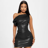 Slash shoulder temperament hip dress sexy nightclub mini skirt - CREAMCY