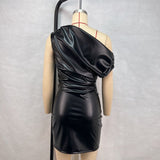 Slash shoulder temperament hip dress sexy nightclub mini skirt - CREAMCY