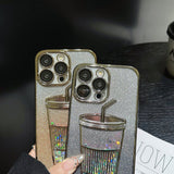 Gradient Sparkle 3D Milk Tea Bottle iPhone Case - Creamcy Cases