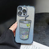 Gradient Sparkle 3D Milk Tea Bottle iPhone Case - Creamcy Cases