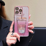 Gradient Sparkle 3D Milk Tea Bottle iPhone Case - Creamcy Cases