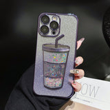 Gradient Sparkle 3D Milk Tea Bottle iPhone Case - Creamcy Cases