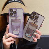 Gradient Sparkle 3D Milk Tea Bottle iPhone Case - Creamcy Cases