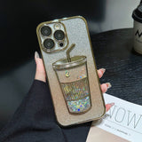 Gradient Sparkle 3D Milk Tea Bottle iPhone Case - Creamcy Cases