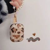 Luxury Leopard AirPods Case With Pearl Chain - Creamcy Cases