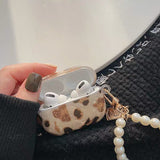 Luxury Leopard AirPods Case With Pearl Chain - Creamcy Cases