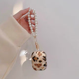 Luxury Leopard AirPods Case With Pearl Chain - Creamcy Cases