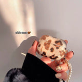 Luxury Leopard AirPods Case With Pearl Chain - Creamcy Cases