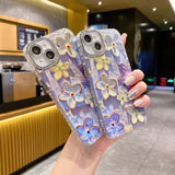 Purple Blooms Floral iPhone Case w/ Crystal Lens Protector - CREAMCY