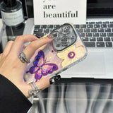 Purple Retro Floral Butterfly iPhone Case w/ Crystal Lens Protector - CREAMCY