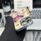 Purple Retro Floral Butterfly iPhone Case w/ Crystal Lens Protector - CREAMCY