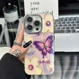 Purple Retro Floral Butterfly iPhone Case w/ Crystal Lens Protector - CREAMCY