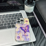 Purple Retro Floral Butterfly iPhone Case w/ Crystal Lens Protector - CREAMCY