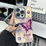 Purple Retro Floral Butterfly iPhone Case w/ Crystal Lens Protector - CREAMCY