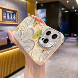 Retro Painted Floral iPhone Case w/ Crystal Lens Protector - CREAMCY