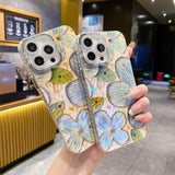 Retro Painted Floral iPhone Case w/ Crystal Lens Protector - CREAMCY