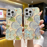Retro Painted Floral iPhone Case w/ Crystal Lens Protector - CREAMCY