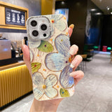 Retro Painted Floral iPhone Case w/ Crystal Lens Protector - CREAMCY