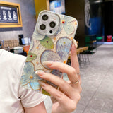 Retro Painted Floral iPhone Case w/ Crystal Lens Protector - CREAMCY