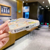 Retro Painted Floral iPhone Case w/ Crystal Lens Protector - CREAMCY