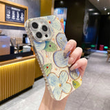 Retro Painted Floral iPhone Case w/ Crystal Lens Protector - CREAMCY
