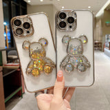 Transparent Electroplating Glitter Bear iPhone Case - Creamcy Cases