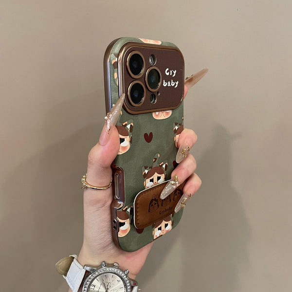 Cute Crybaby & Hearts Olive Green Phone Case