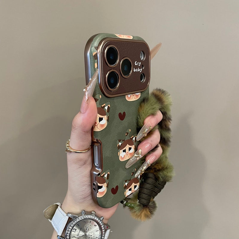 Cute Crybaby & Hearts Olive Green Phone Case