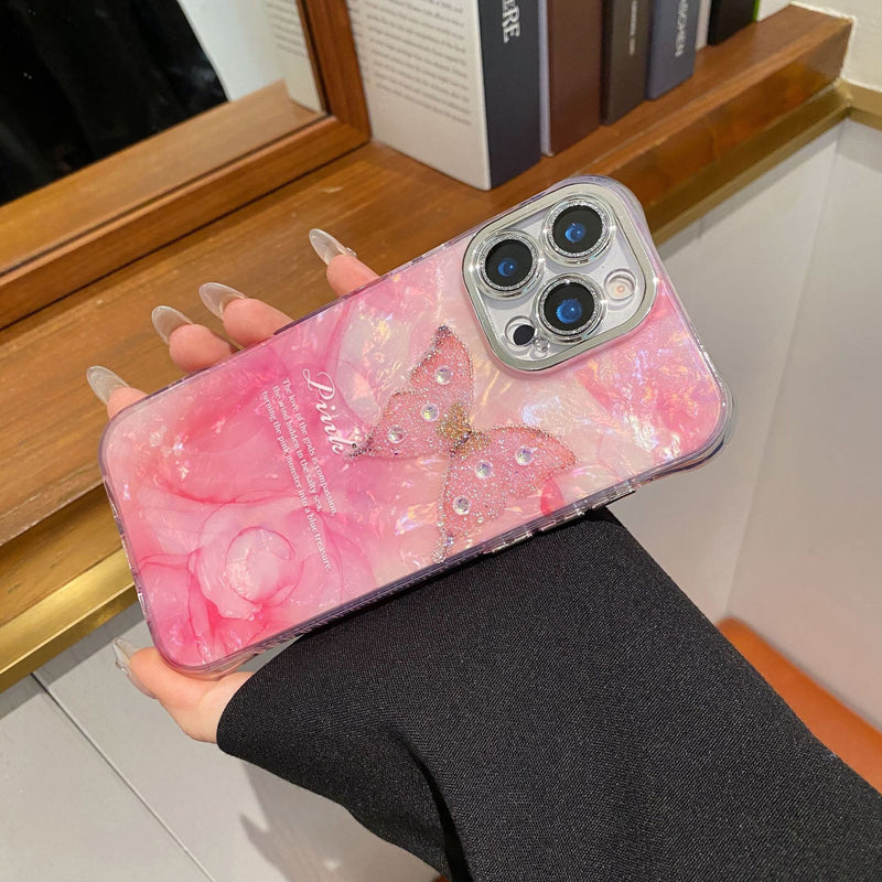 Pink Marble Butterfly iPhone Case