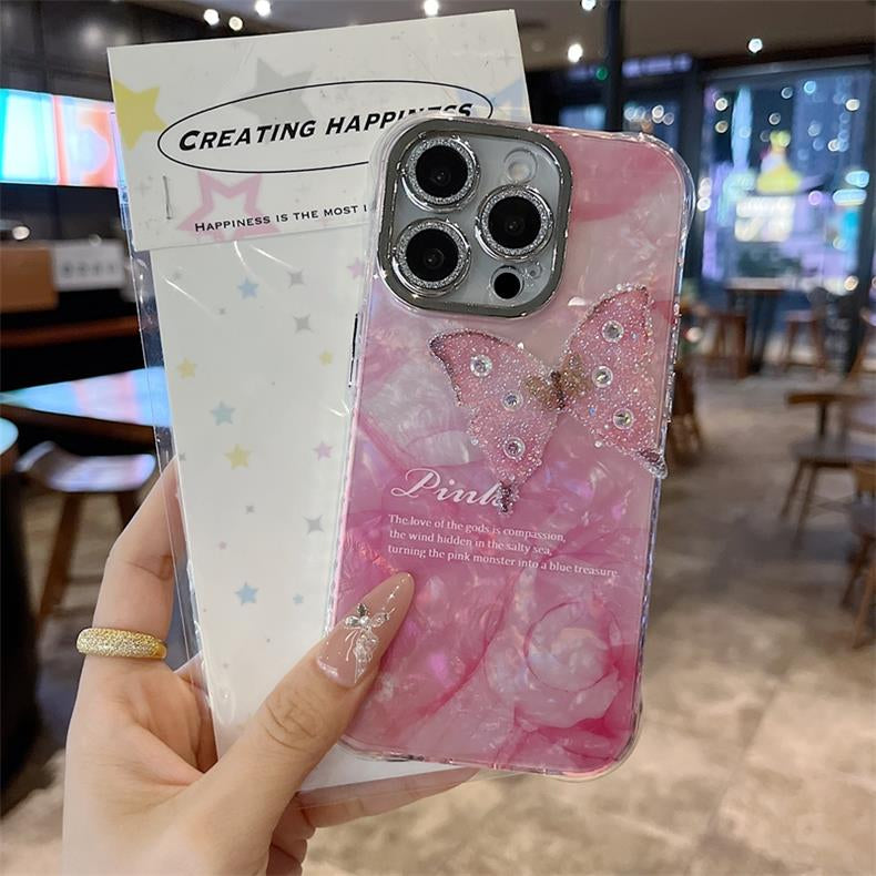 Pink Marble Butterfly iPhone Case