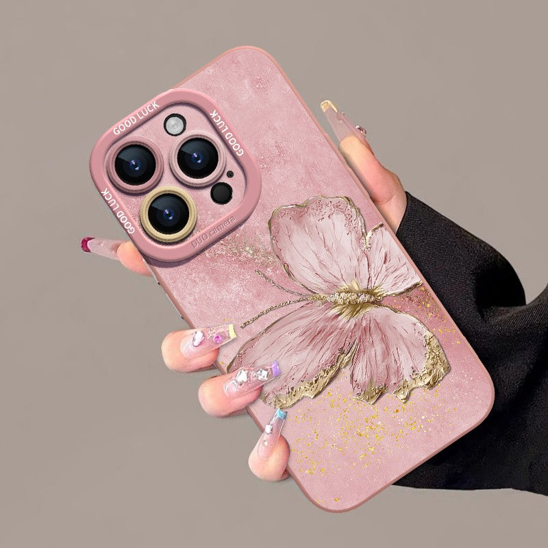 Retro Oil Painting Gold Leaf Butterfly iPhone Case
