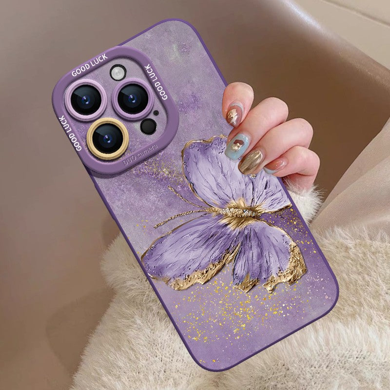 Retro Oil Painting Gold Leaf Butterfly iPhone Case