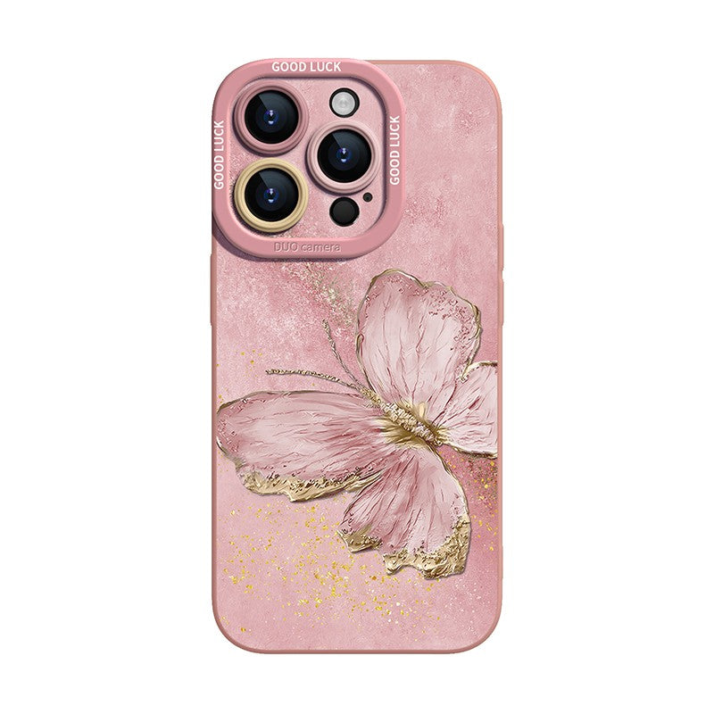Retro Oil Painting Gold Leaf Butterfly iPhone Case