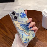 Retro Oil Painting Blue Purple Butterfly iPhone Case